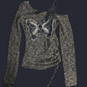 Dolls Kill Long Sleeve Top with Butterfly Design